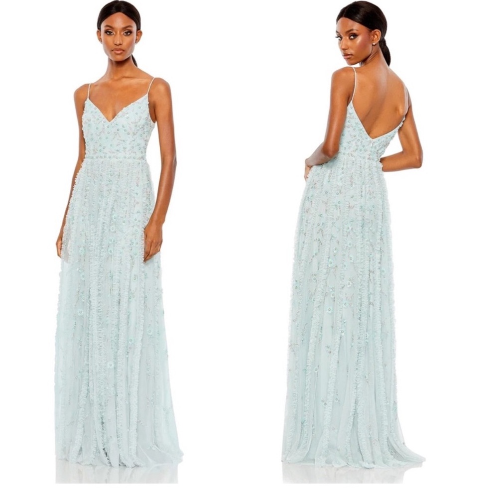 Mac Duggal 9166 Embellished Ruffled Spaghetti Strap A-Line Gown Size 4 NWT
